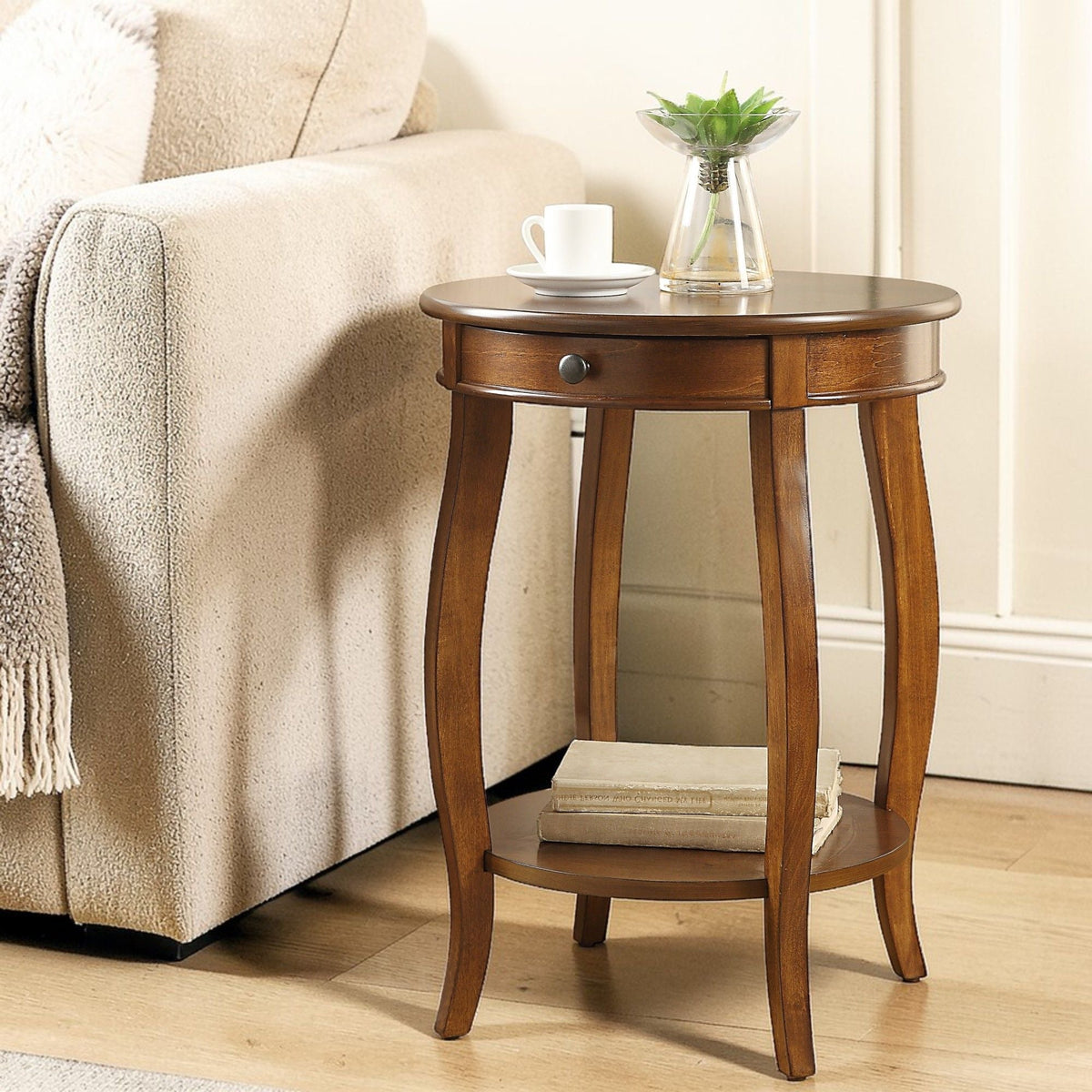Urban Nest Walnut Accent Table with Drawer and Shelf - view 3