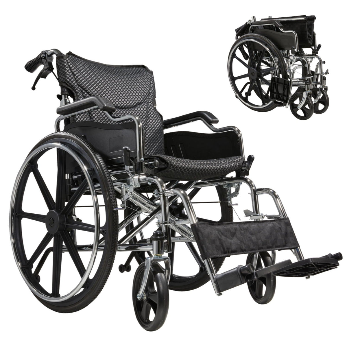 VELUNHOS Heavy-Duty Manual Wheelchair for Adults with Double X Support in Pearl Silver