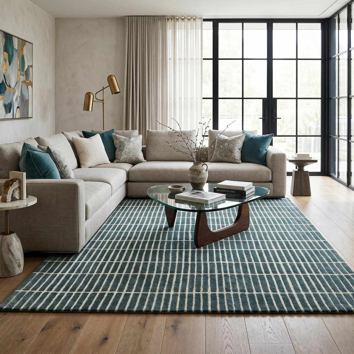 Finial Blue Wool Area Rug