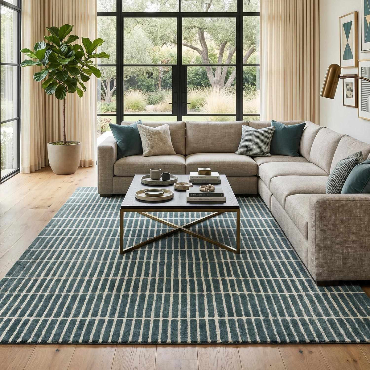 Finial Blue Wool Area Rug