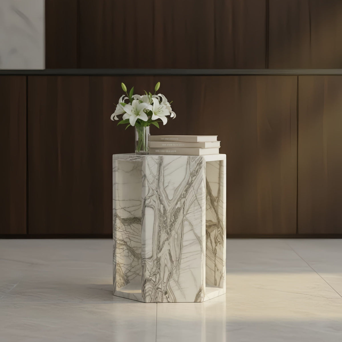 VITRA Modern Minimalist Hexagon Side Table with Honed Marble Finish - view 13