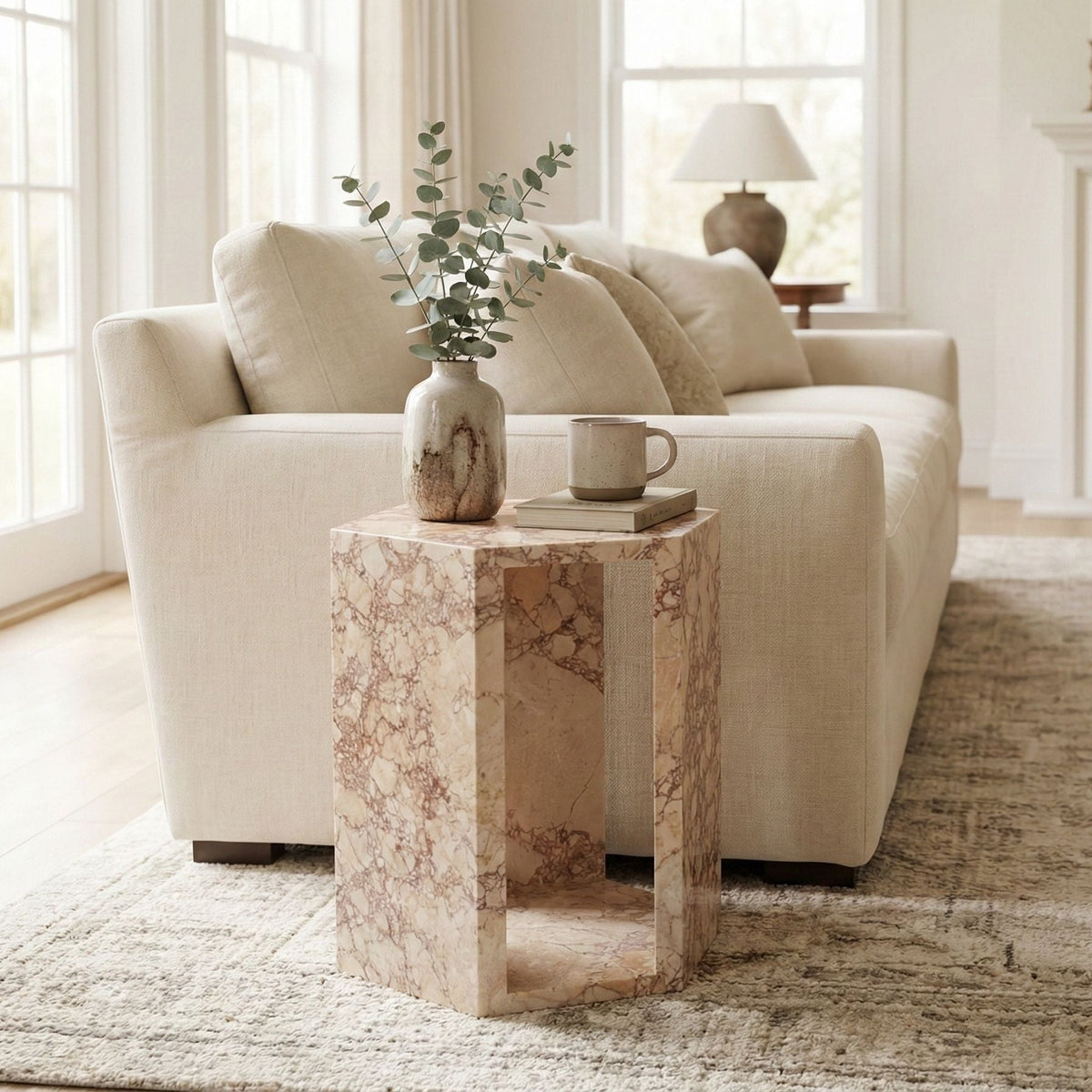 VITRA Modern Minimalist Hexagon Side Table with Honed Marble Finish - view 14