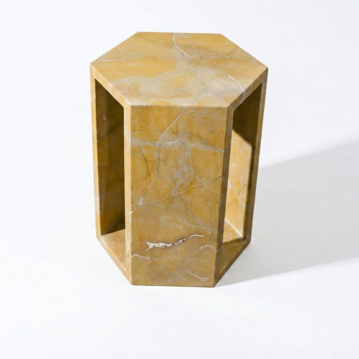 VITRA Modern Minimalist Hexagon Side Table with Honed Marble Finish in Gold