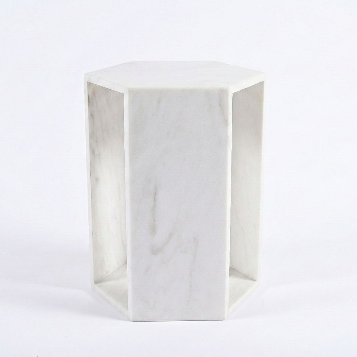 VITRA Modern Minimalist Hexagon Side Table with Honed Marble Finish in White