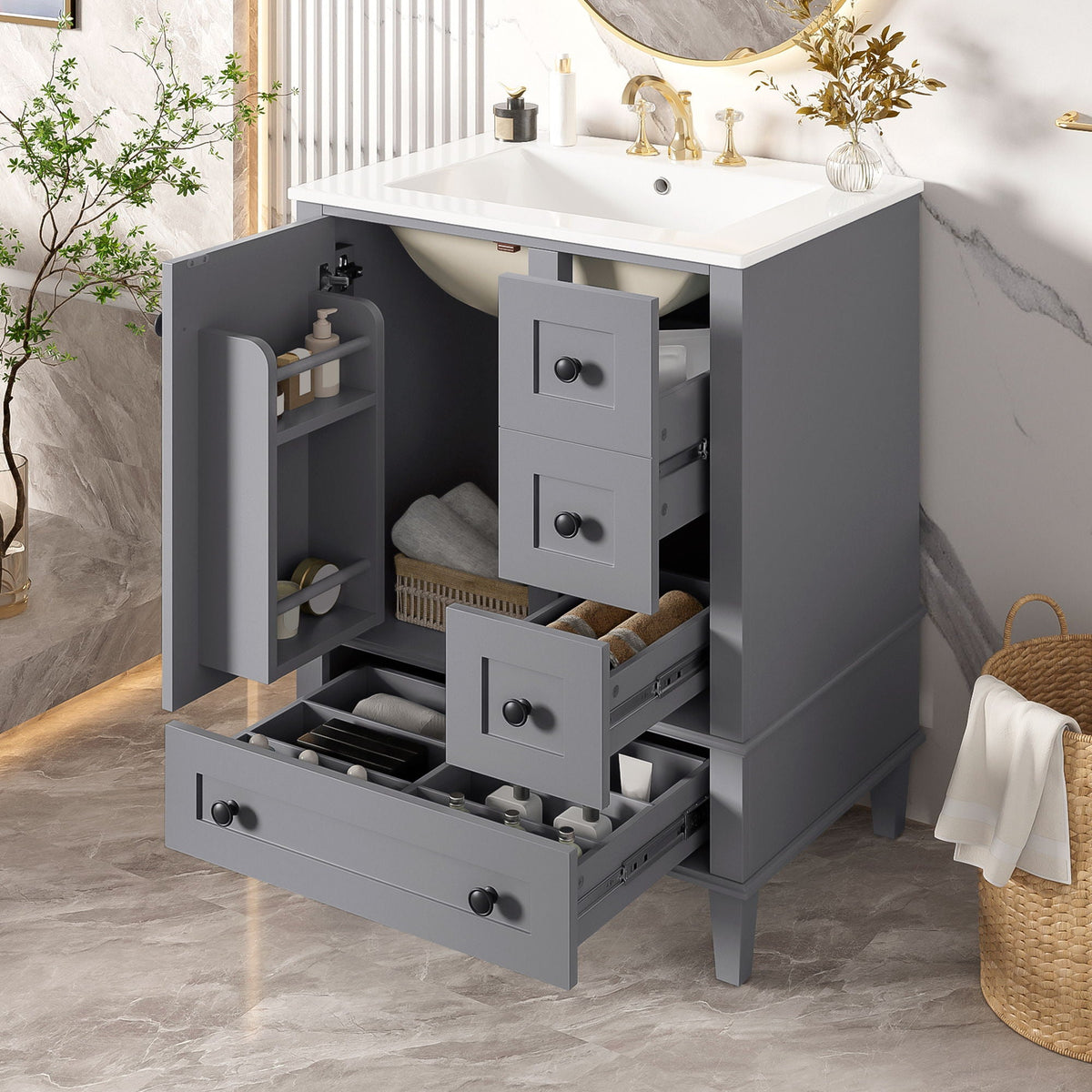 Vstory Bathroom Vanity with Integrated Basin and Soft Close Drawers