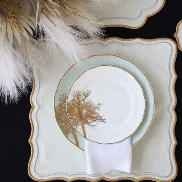 Shimmer Ivory Gold Silver Square Fabric Placemat