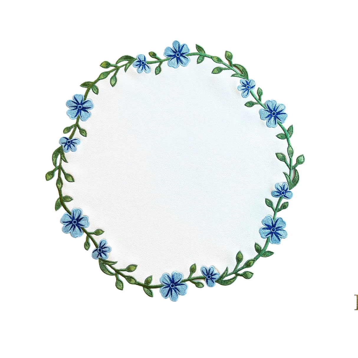 Unity White Blue Round Faux Leather Placemat