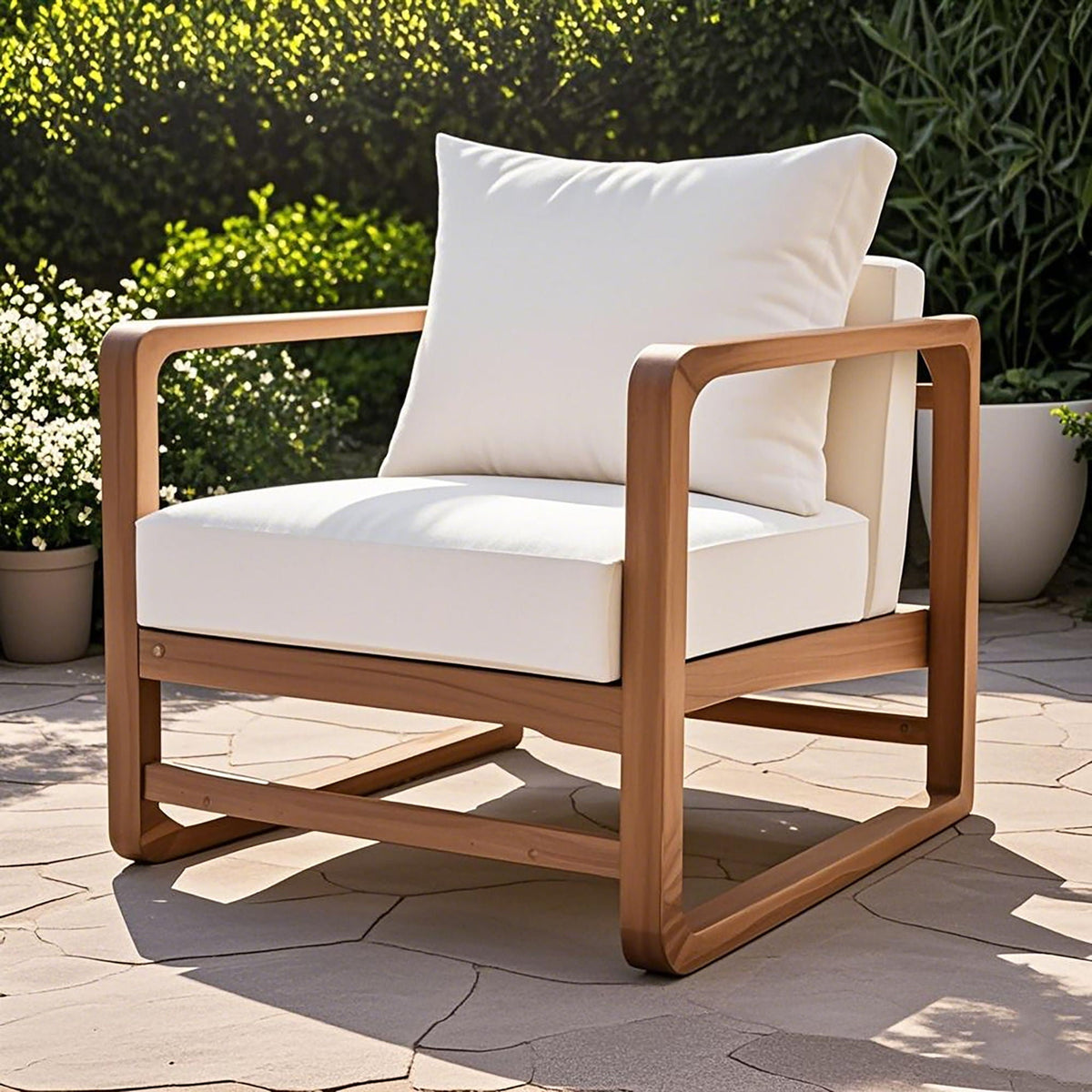 White Outdoor Lounge Chair with Oversized Cushion