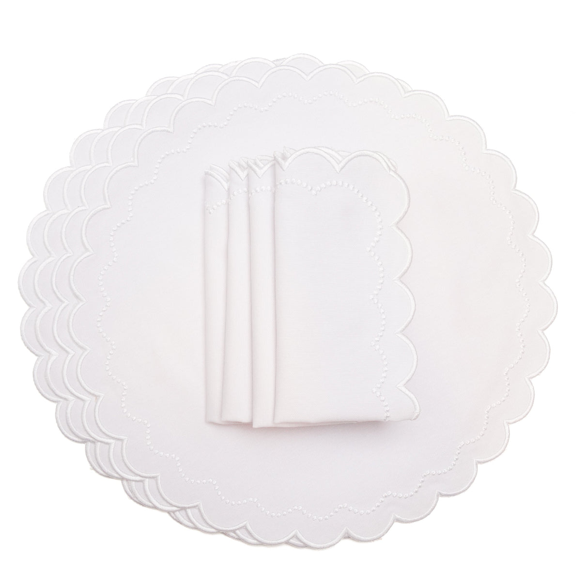 Lily White Round Fabric Placemat & Napkin Set