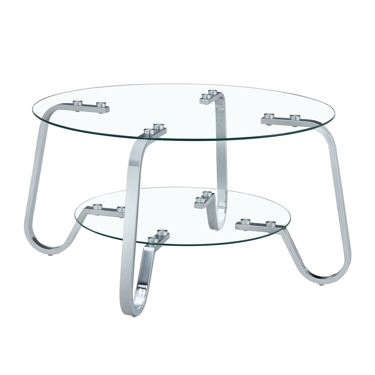 Wonder Haus Double Layer Coffee Table with Double-Layer Glass in Pearl Silver