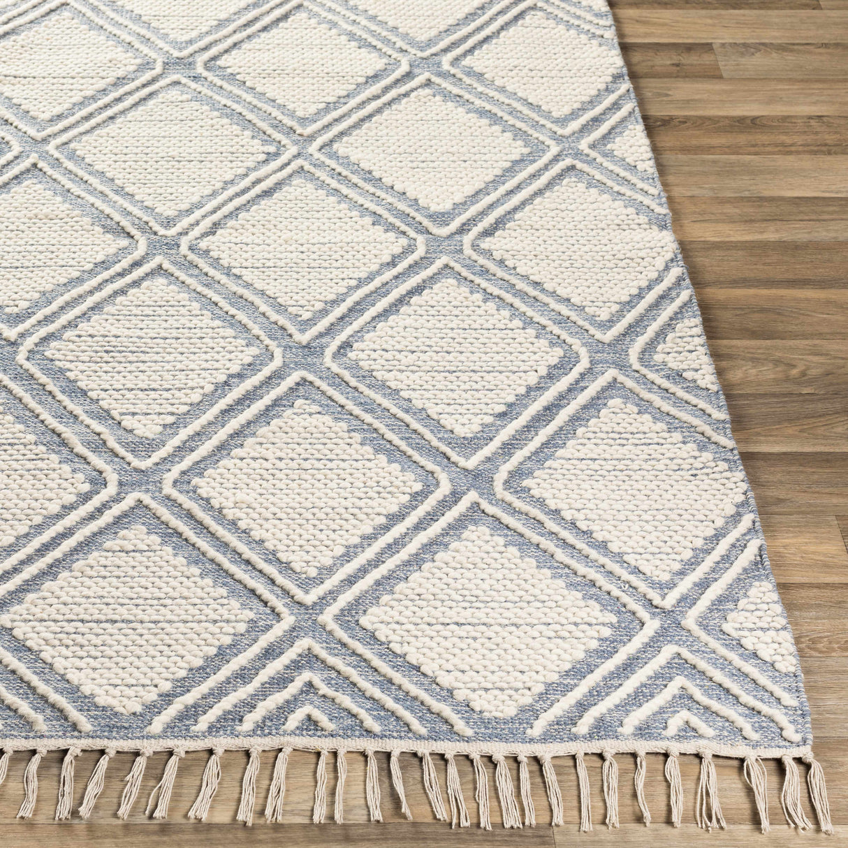 Wausa Denim Trellis on Cream Cotton/wool Rug - Clearance