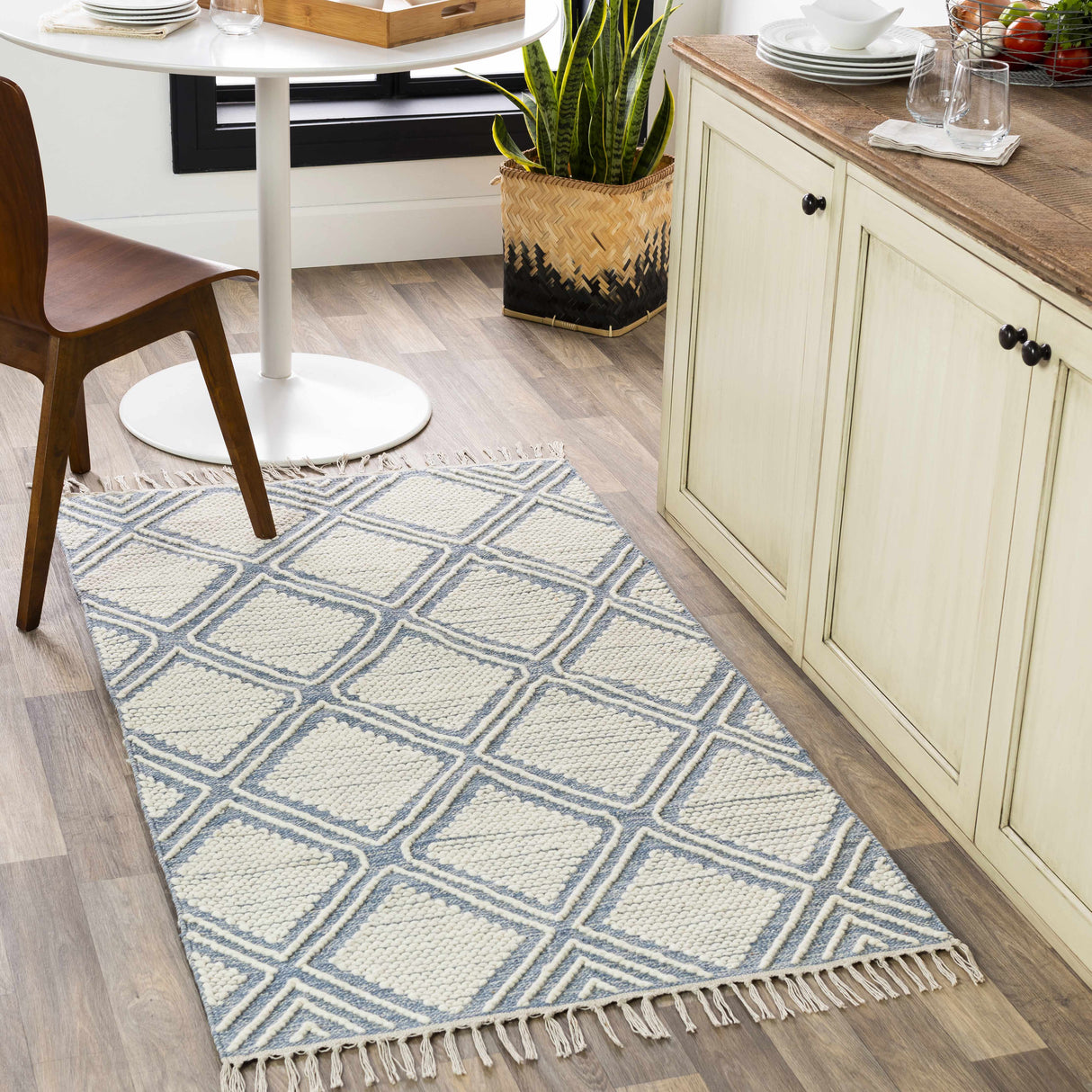 Wausa Denim Trellis on Cream Cotton/wool Rug - Clearance