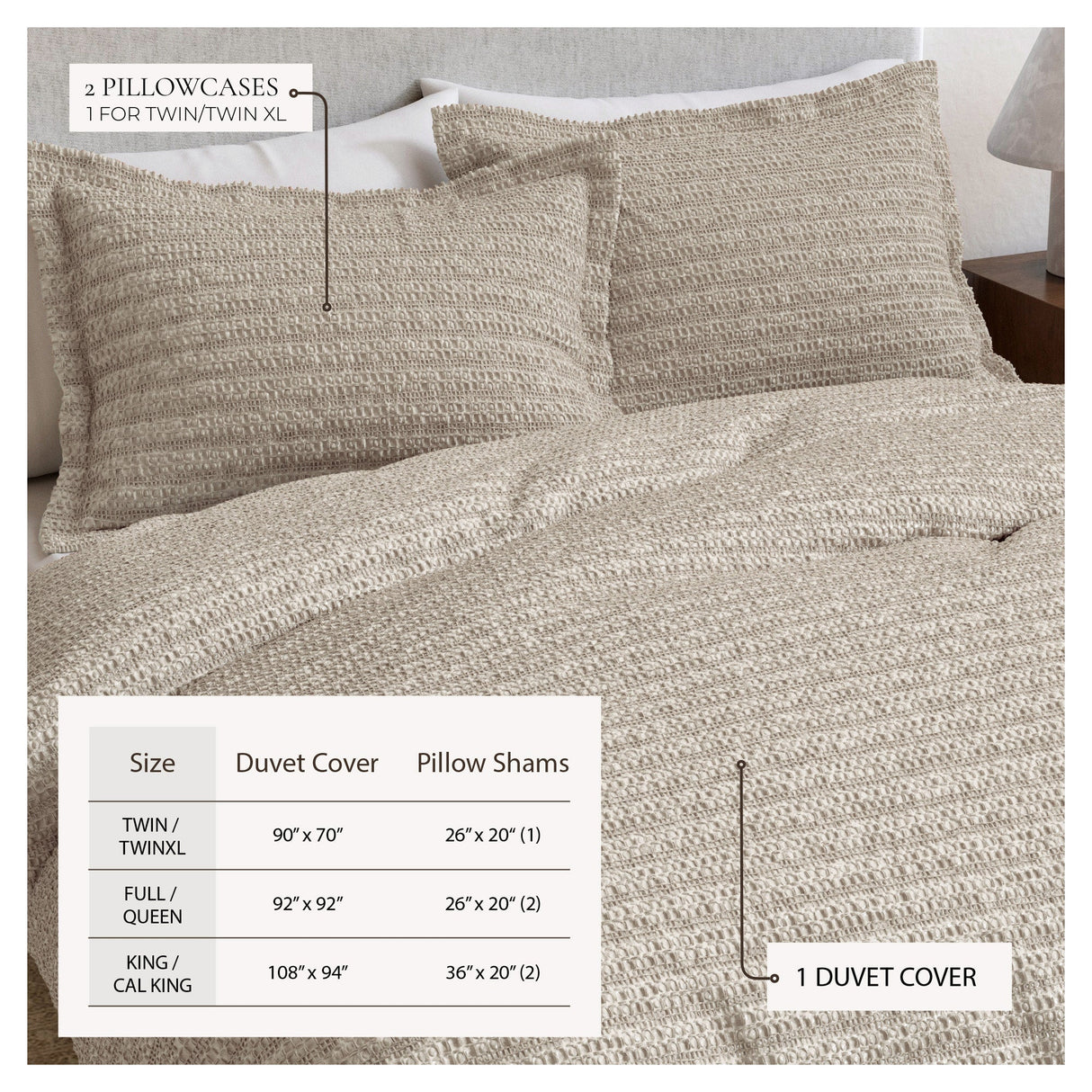 100% Cotton Waffle Weave Duvet Set - Mattea Collection