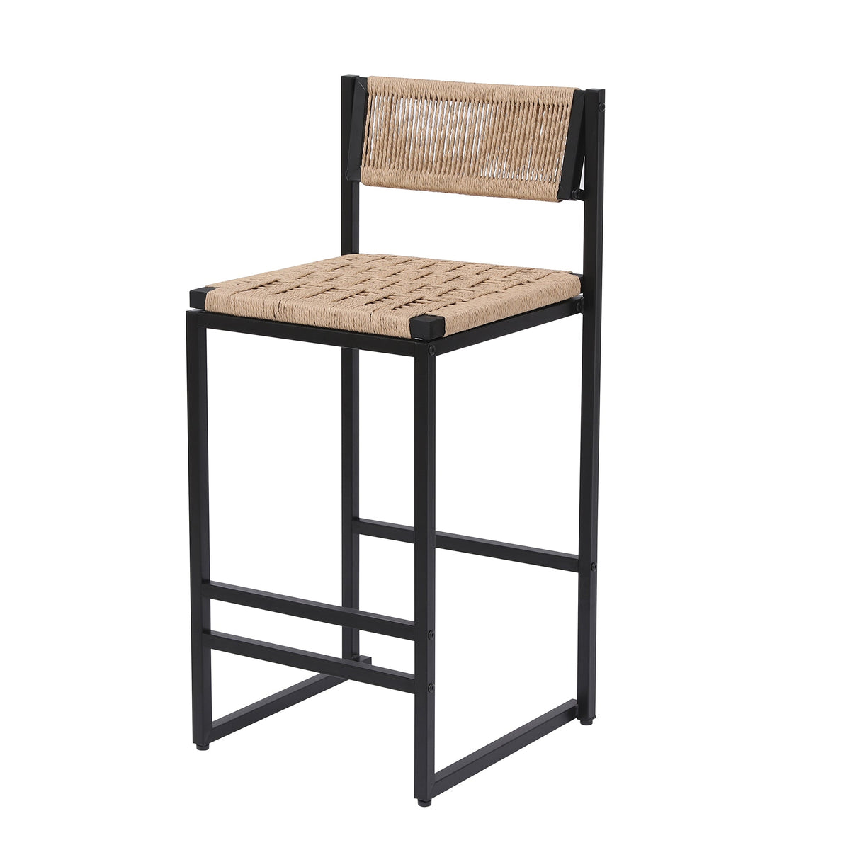 YIQIUMI Furniture Kitchen Bar Stools with Footrest Set of 2 Paper Rope Weave Dining Chairs - view 11