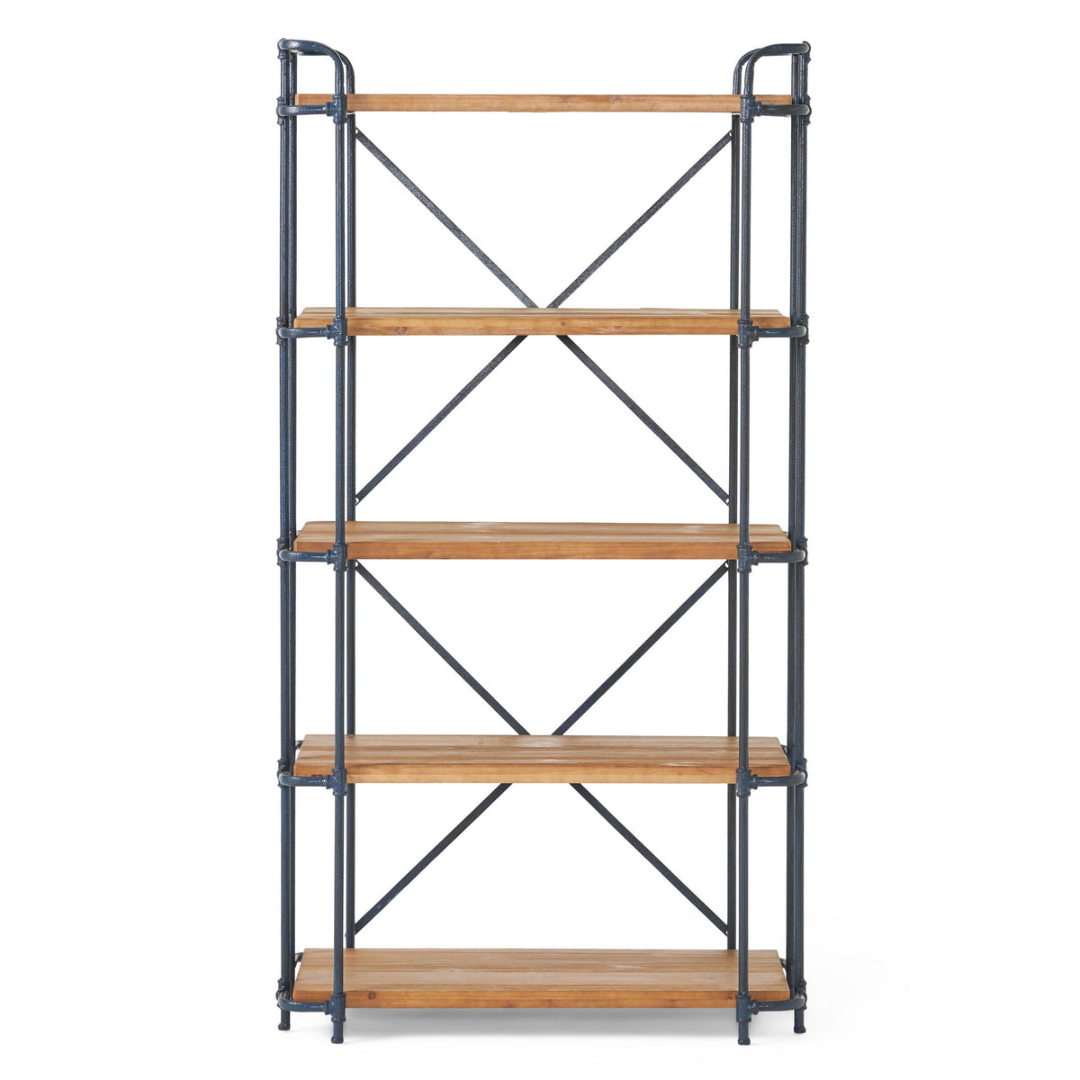Yorktown Industrial 5 Shelf Bookcase with Metal Pipework and Fir Wood