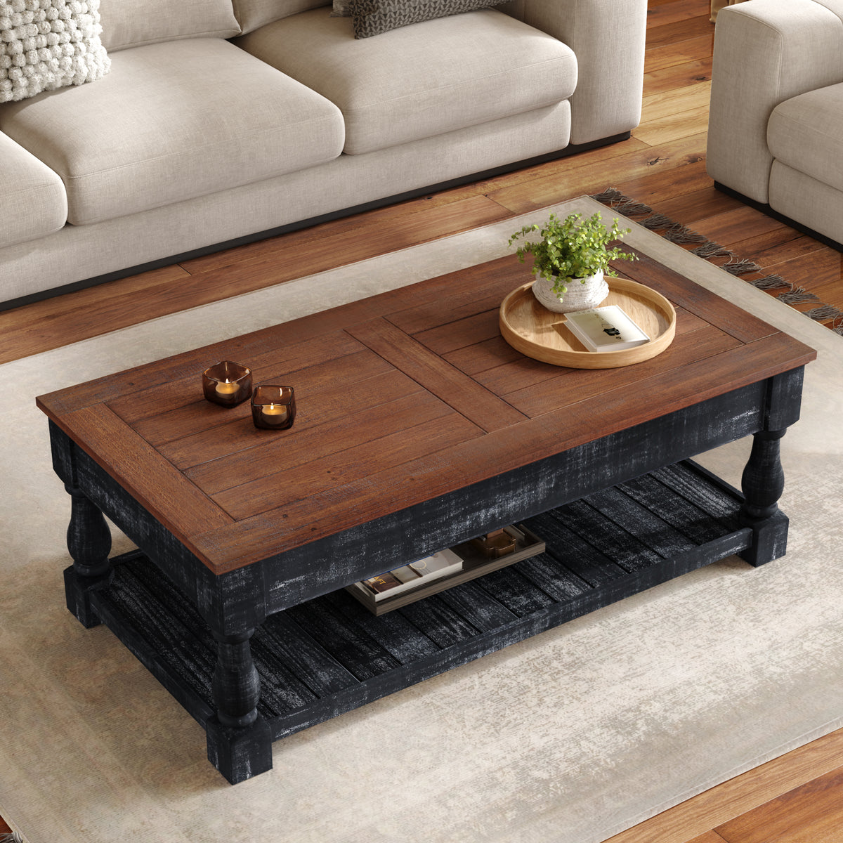 ZRUN FURNITURE Retro Lift-Top Coffee Table with Storage for Living Room - view 2