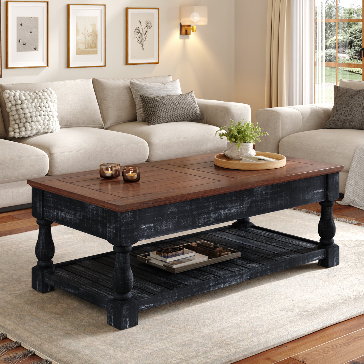 ZRUN FURNITURE Retro Lift-Top Coffee Table with Storage for Living Room - view 4