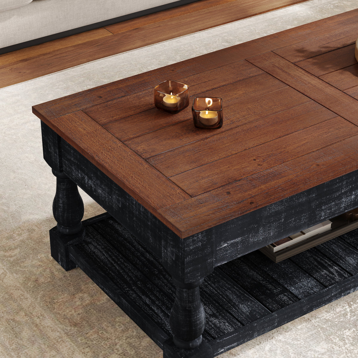 ZRUN FURNITURE Retro Lift-Top Coffee Table with Storage for Living Room - view 5