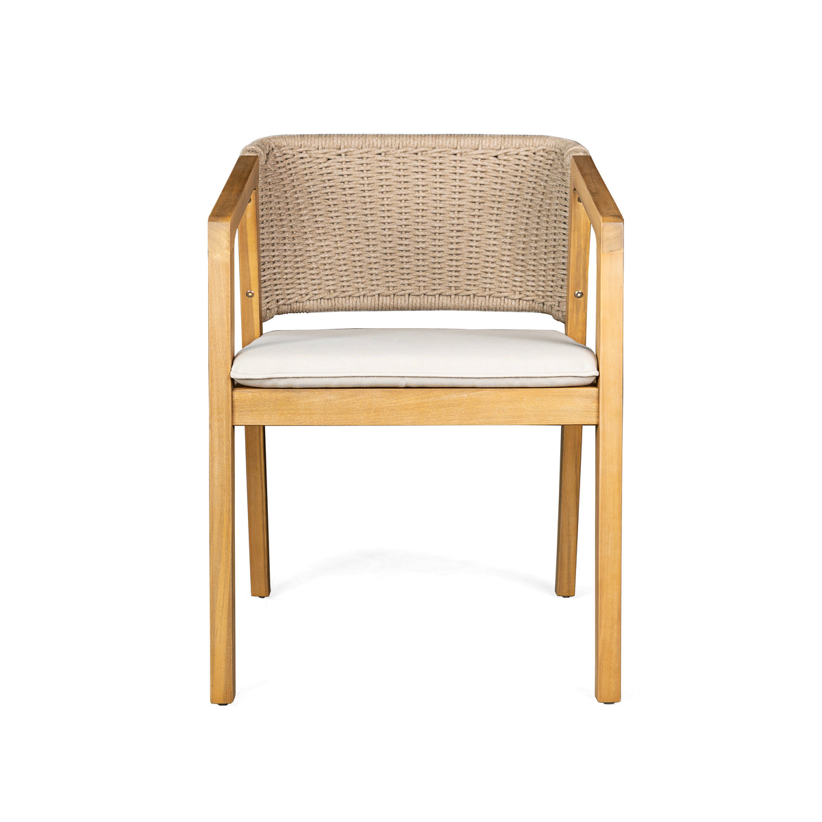 7-Piece Outdoor Dining Set, Acacia Wood Table & 6 Acacia Wood Rope Chairs