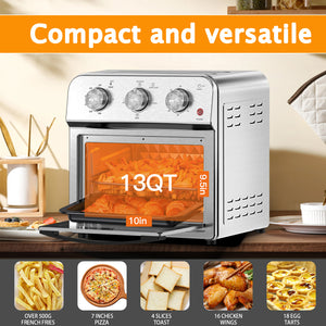 Family Size Air Fryer Toaster Oven Combo, 13QT, Stainless Steel