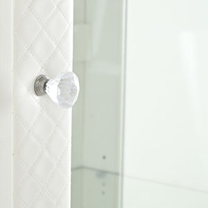 Modern Upholstered Glass Display Cabinet With Adjustable LED Light - White