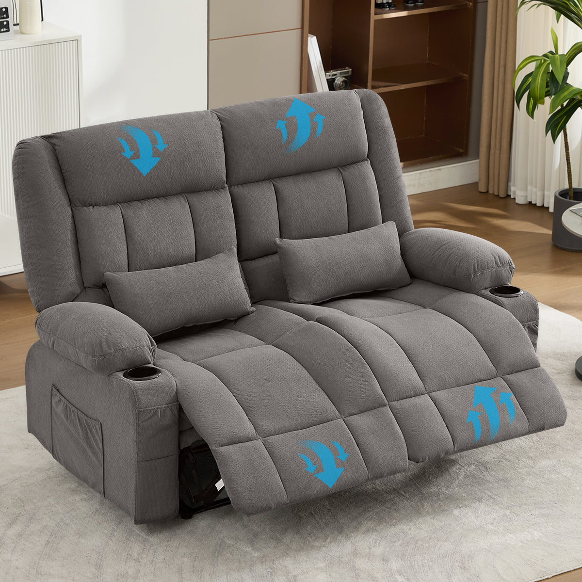 Manual Oversized Recliner Loveseat with Cup Holders - Grey or Blue