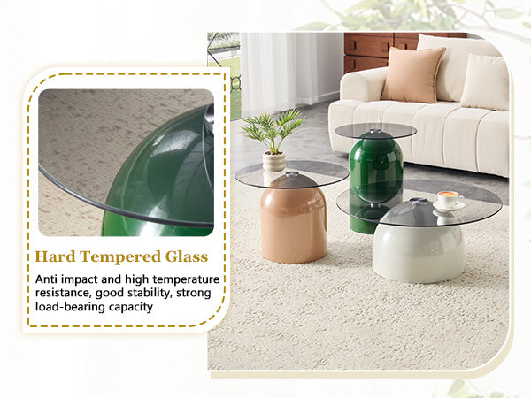 Nesting Coffee Table Set of 3 with Glass Desktop