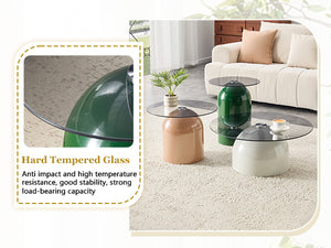 Nesting Coffee Table Set of 3 with Glass Desktop
