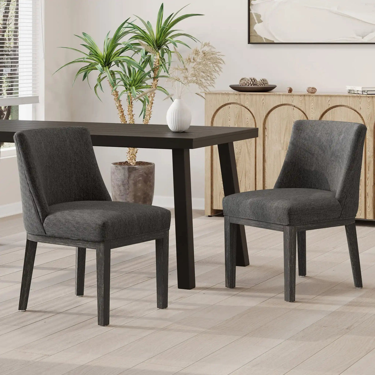 Modern Dining Chair With Durable Fabric Upholstery And Sturdy Wooden Frame (Set of 2) - Best Buy Furniture