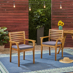 Outdoor Dining Chair With Slat Back And Acacia Wood Frame (Set of 2) - Gray / Teak - Best Buy Furniture