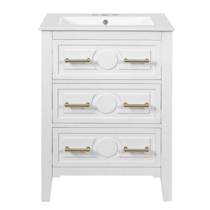 Bathroom Vanity With Sink, Free Standing Single Set, 3 Drawer Storage Cabinet