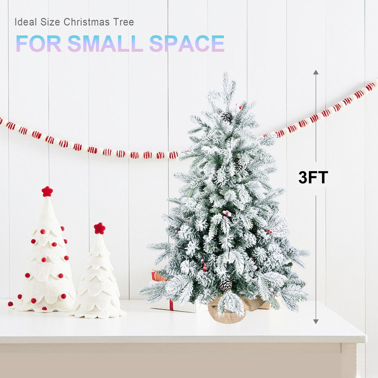 3FT Flocked Tabletop Christmas Tree with Pine Cones