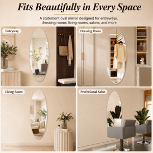 65" x 21" Modern Oval Full Length Wall Mirror, HD Copper-Free
