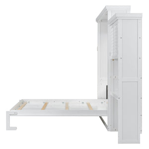 Queen Size Murphy Bed With Louvered Design And Multiple Storage Shelves - White