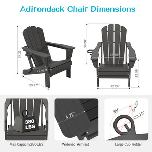 Adirondack Chair with Folding Design and Cup Holder - Gray