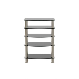 5 Tier Tempered Glass Side Table, Stainless Steel Frame End Table For Living Room, Bedroom - Black