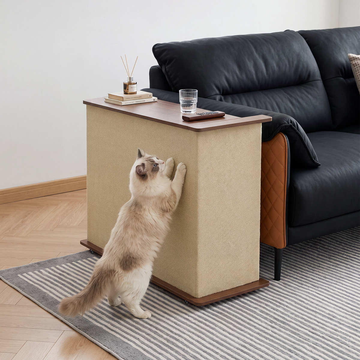 2-in-1 Cat Scratcher Side Table with Hidden Storage - MDF