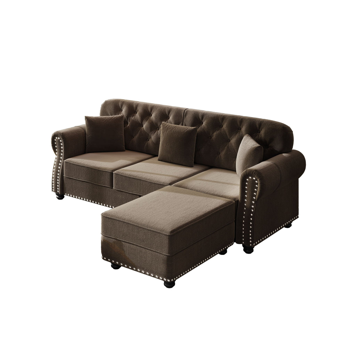Upholstered Sofa Set With Nailhead Trim And Rolled Armrests, Includes Pillows