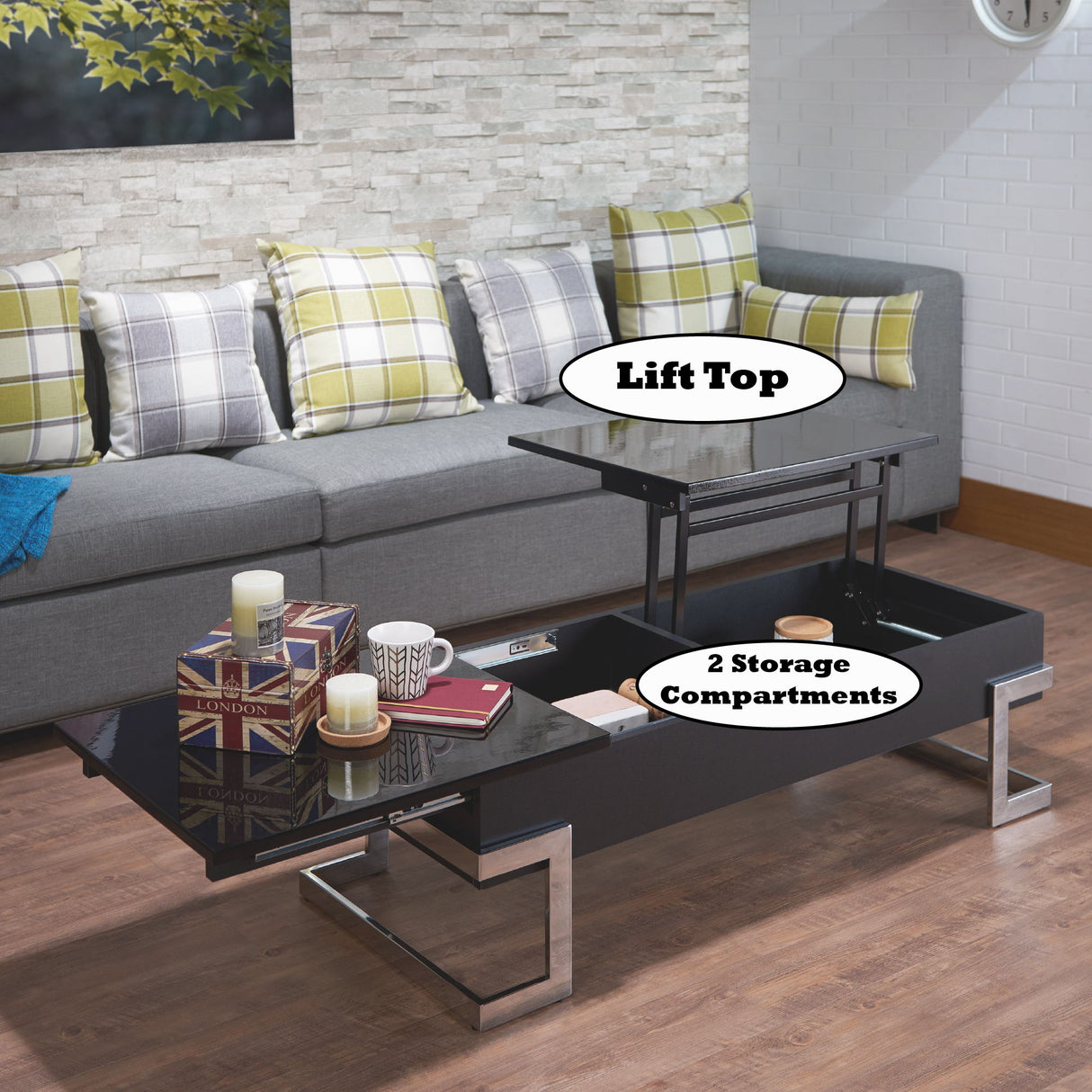 Calmam - High Gloss Coffee Table With Lift Top
