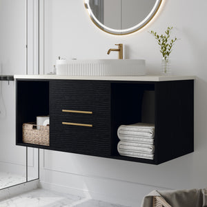 Modern 39.4-In Wall-Mounted Bathroom Vanity with Oval Ceramic Sink
