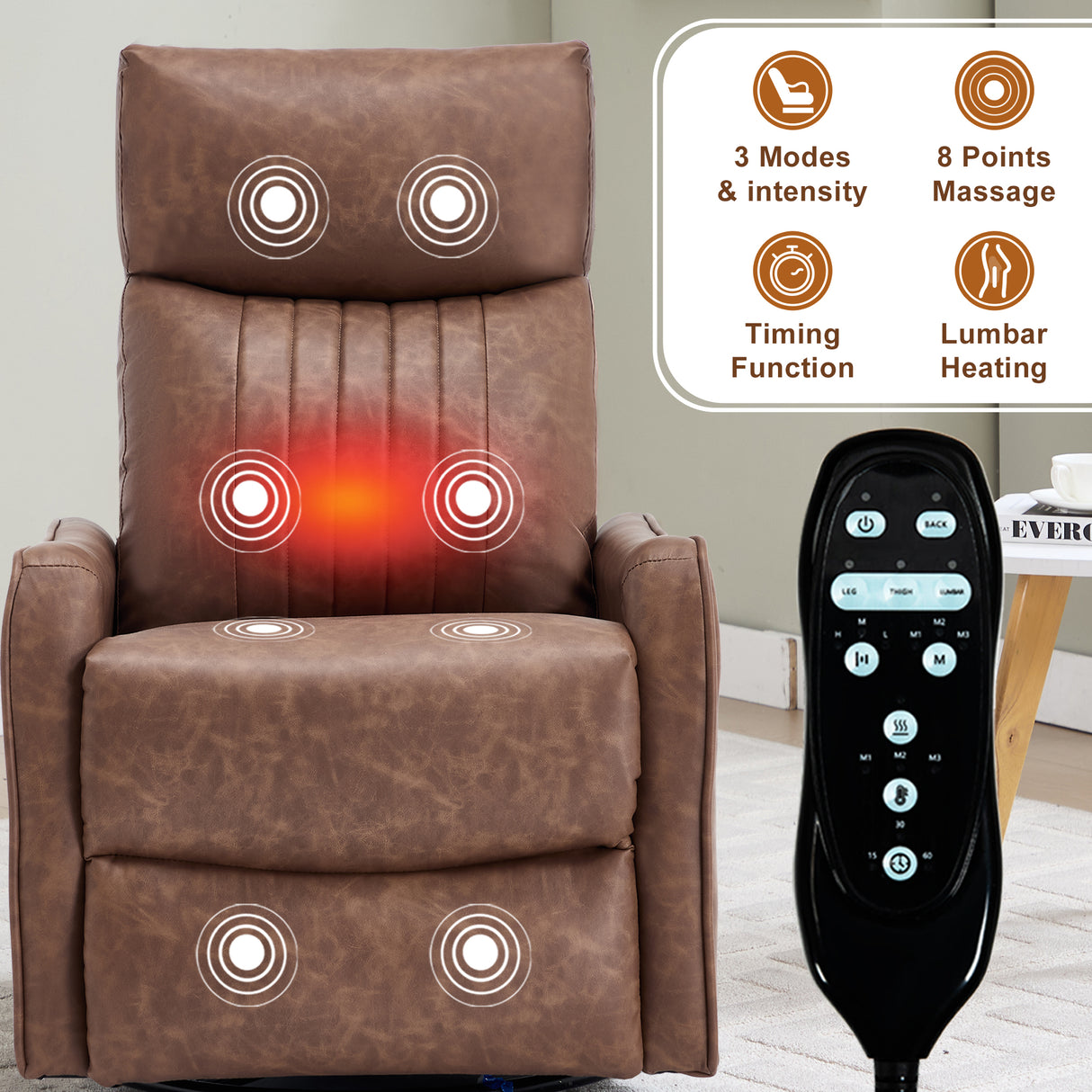 Brown Heat Massage Manual Recliner Chair