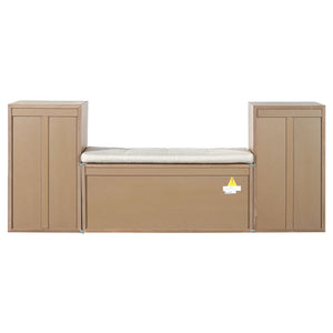 Entryway Storage Bench With Cushion, Drawers & Open Shelves