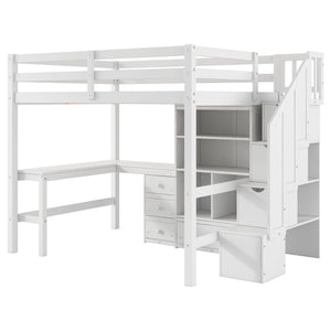 Loft Bed & L Shaped Desk, Drawers, Cabinet, And Storage Staircase