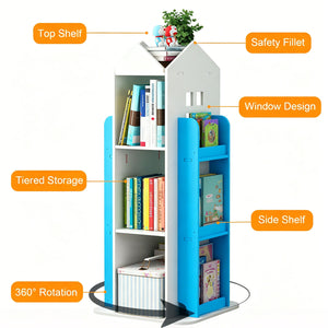 4-Tier Rotating Bookshelf, 360° Swivel, PVC, White
