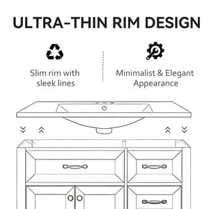 36" Ceramic Basin Sink, 0.8" Ultra-Thin Profile
