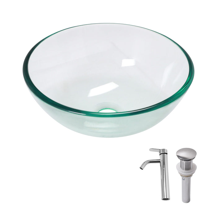 Vessel Sink with Faucet and Pop-Up Drain - Tempered Glass - Multiple Colors