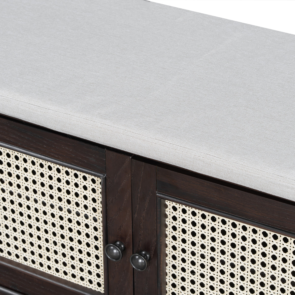 TREXM Boho Rattan Entryway Bench with Storage