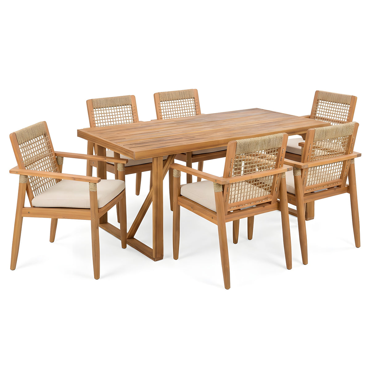 7 Piece Acacia Wood Outdoor Dining Set with Cushions