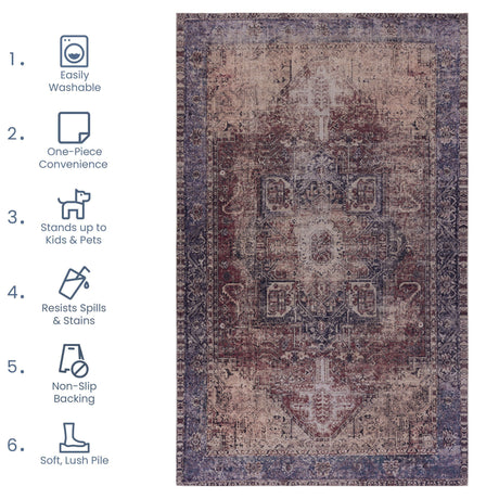 Maval - 6' X 9' Washable Area Rug - Burgundy