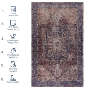 Maval - 8' X 10' Washable Area Rug - Burgundy